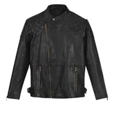Offset Closure Quilted Panel Leather Jacket