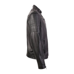 Black Leather Stylish Jacket with Quilted Shoulders