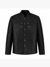 Black Leather Shirt Jacket for Men Front