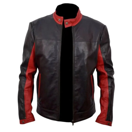 Men Black and Red Leather Jacket
