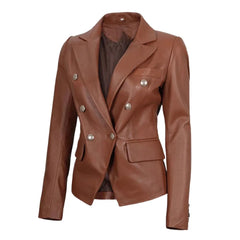 Brown Leather Blazer for Women