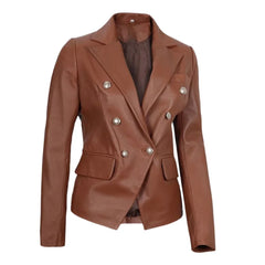 Brown Leather Blazer for Women