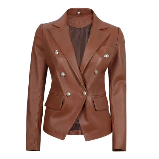 Brown Leather Blazer for Women