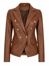 Brown Leather Blazer for Women Front