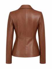 Brown Leather Blazer for Women Back