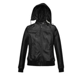 Casual Black Hooded Leather Jacket for Women