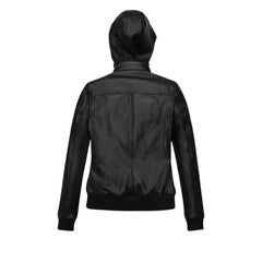 Casual Black Hooded Leather Jacket for Women