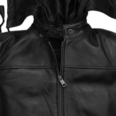 Casual Black Hooded Leather Jacket for Women