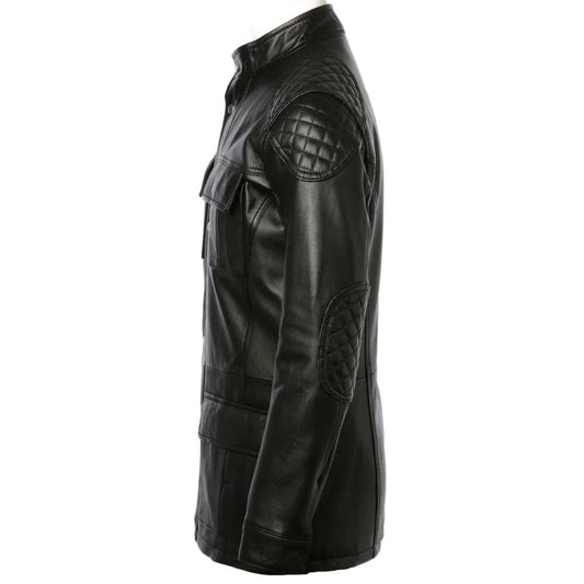Charlie London Men Biker Long Length Leather Coat