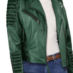 Charlotte Burnt Green Leather Jacket