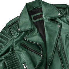 Charlotte Burnt Green Leather Jacket