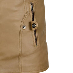 Classic Beige Slim Fit Leather Jacket