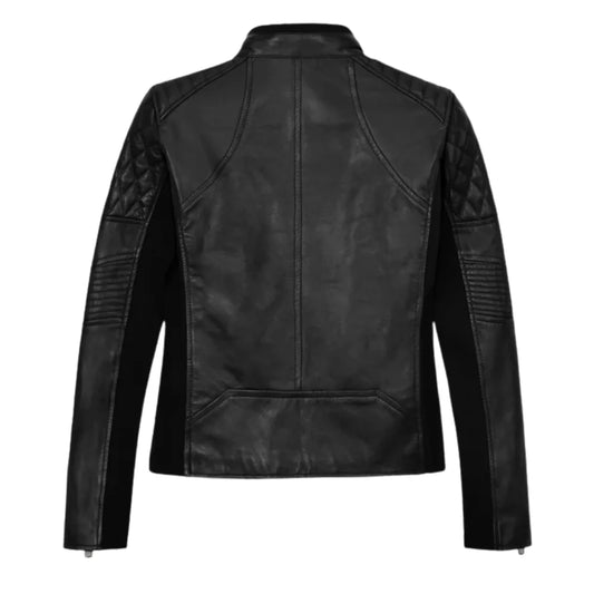 Classic Black Leather Jacket with Stand Collar