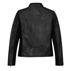 Classic Black Leather Jacket with Stand Collar