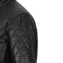 Classic Black Leather Jacket with Stand Collar