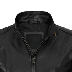 Classic Black Leather Jacket with Stand Collar