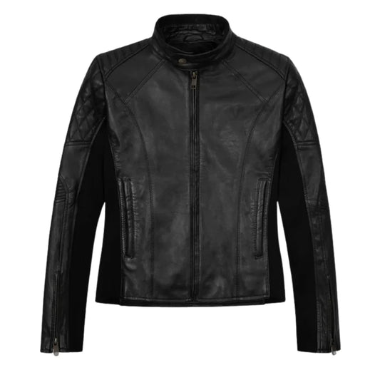 Classic Black Leather Jacket with Stand Collar