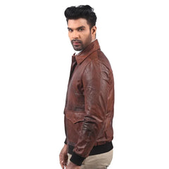 Classic Brown Leather Bomber Jacket
