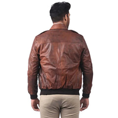 Classic Brown Leather Bomber Jacket