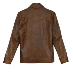 Classic Men’s Brown Leather Jacket Wide Collar