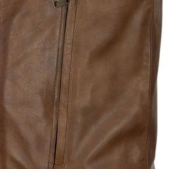Classic Men’s Brown Leather Jacket Wide Collar