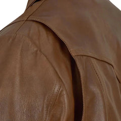 Classic Men’s Brown Leather Jacket Wide Collar