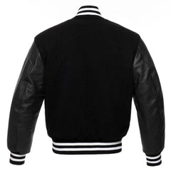 Men Classic Black Varsity Jacket with Leather Sleeves