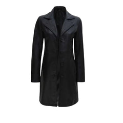 Classic Button Front Long Leather Coat