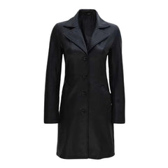 Classic Button Front Long Leather Coat