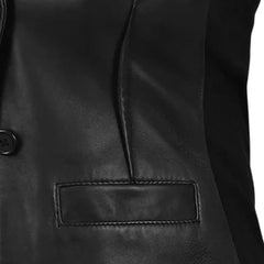 Elegant Black Genuine Leather Blazer for Women