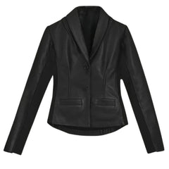 Elegant Black Genuine Leather Blazer for Women