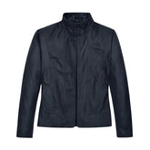 Women's Navy Blue Slim Leather Jacket