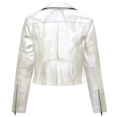 Elegant White Leather Jacket with Zipper Closure