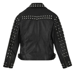 Fashionable Studded Black Leather Jacket for Women