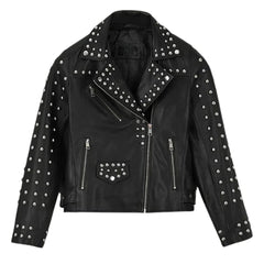 Fashionable Studded Black Leather Jacket for Women