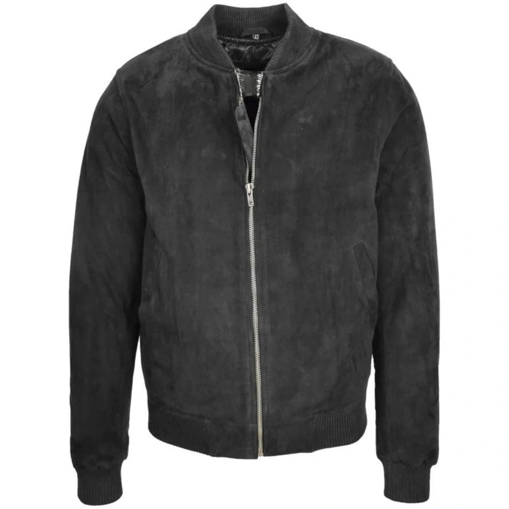 Men Black Suede MA 1 Bomber Jacket