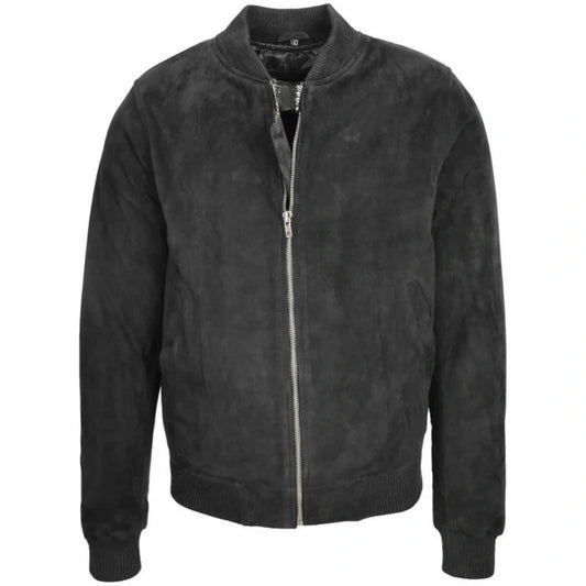 Men Black Suede MA 1 Bomber Jacket