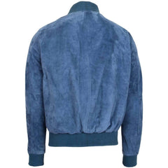 Men Blue Suede MA 1 Bomber Jacket