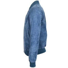 Men Blue Suede MA 1 Bomber Jacket
