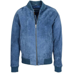 Men Blue Suede MA 1 Bomber Jacket