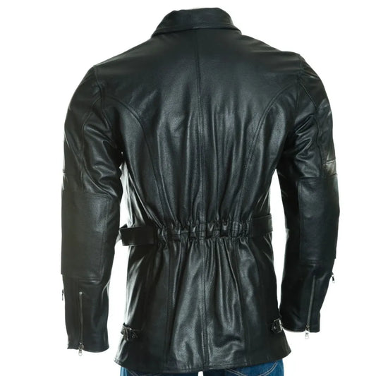 Men Black Belted Soft Leather Coat