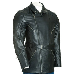 Men Black Belted Soft Leather Coat