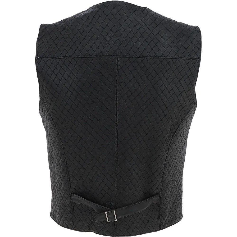 Men Black Diamond Stitched Leather Vest