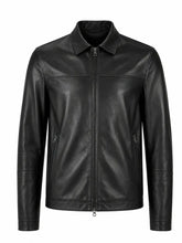Men Black Leather High-Neck Jacket