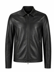 Men Black Leather High-Neck Jacket