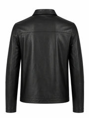 Men Black Leather High-Neck Jacket