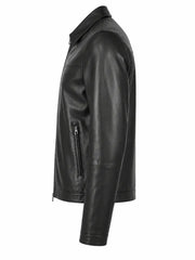 Men Black Leather High-Neck Jacket