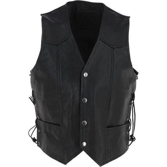 Men Black Leather Laced Vest