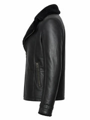 Men's Black Shearling Style Jacket, side view
