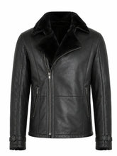 Men's Black Shearling Style Jacket, front view